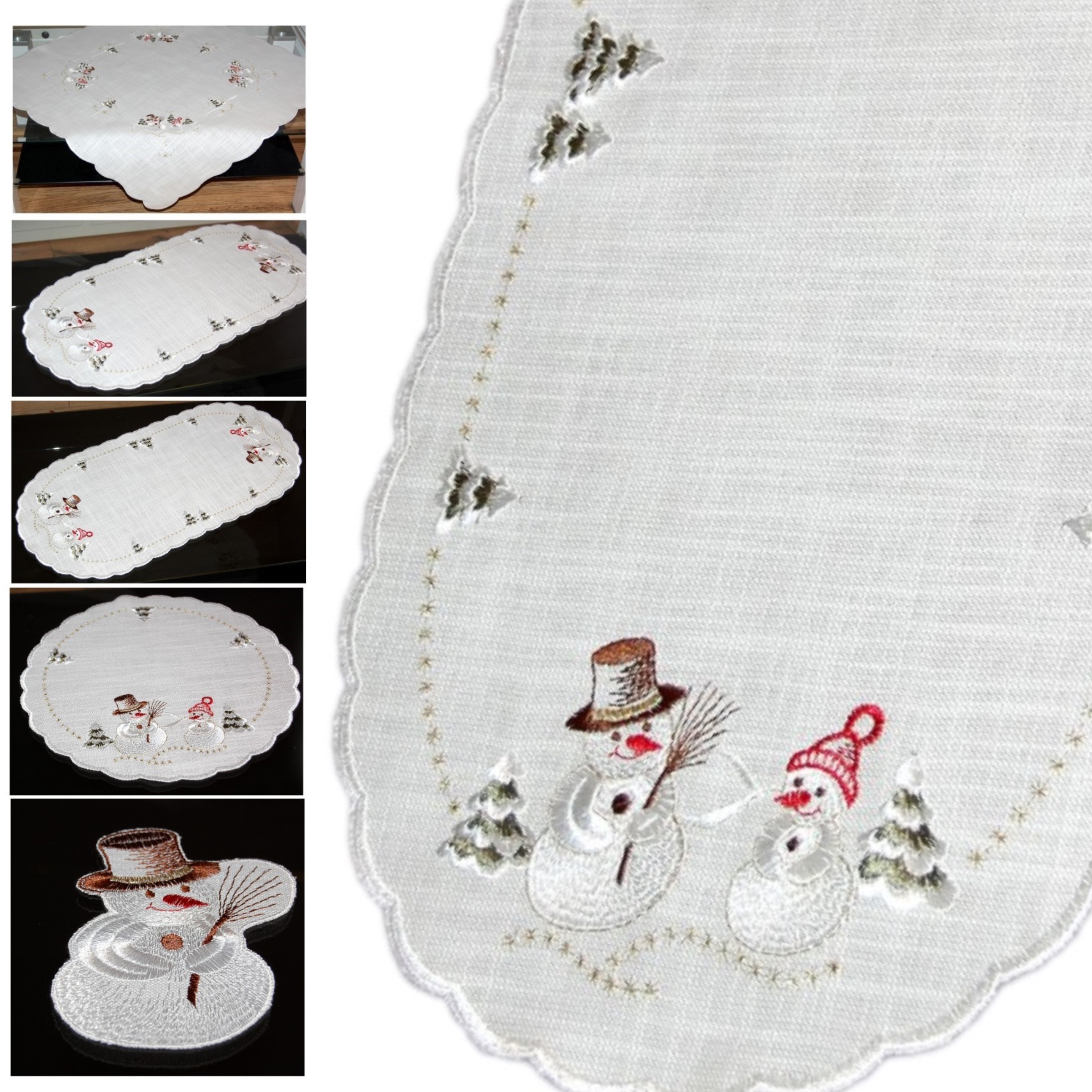 Plauener Spitze Tischdecke Stickerei eBay Weiß Deckchen | Winter Schneemann Tischläufer