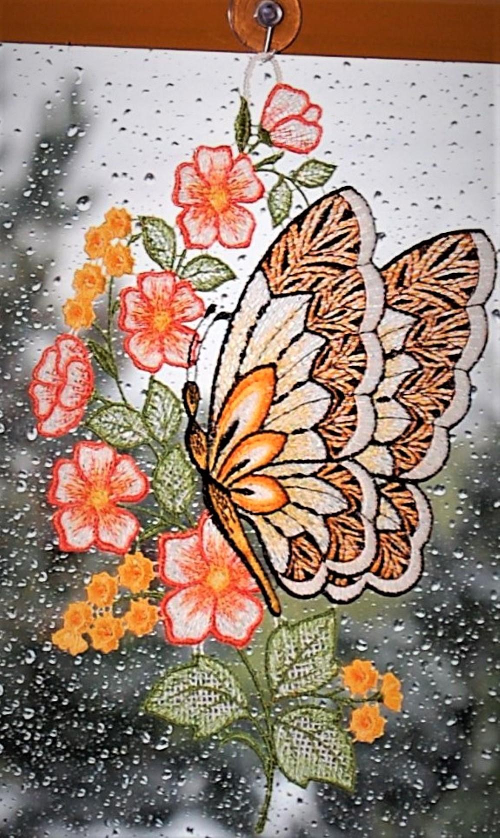 Plauener Stickerei Fensterbild Spitze Schmetterling eBay Frühling Fensterdeko Sommer 